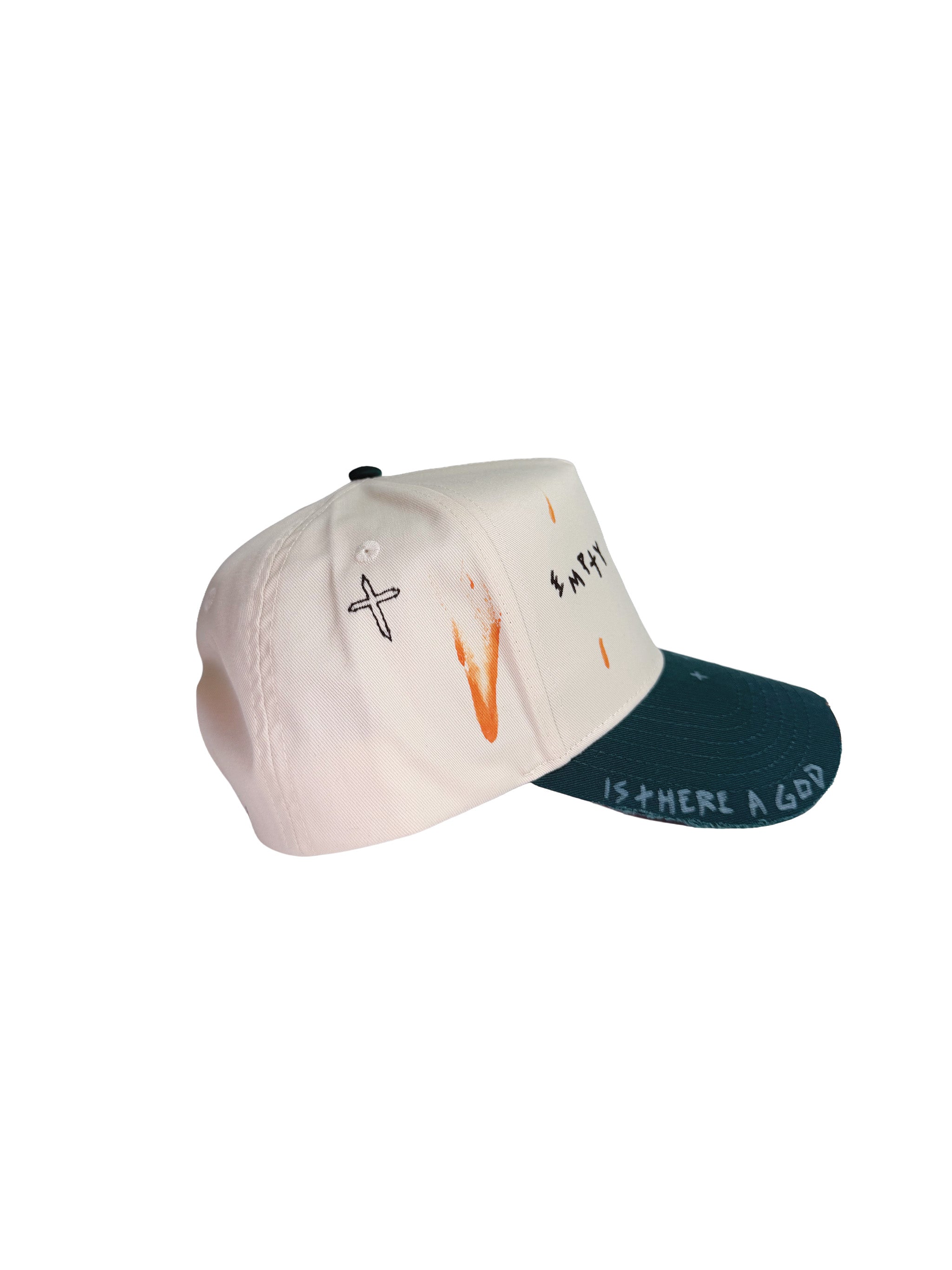 Disheveled Hand Drawn Empty Prophets with a Skull set dead center of the front panel. Hand Distressed and Hand Painted. 